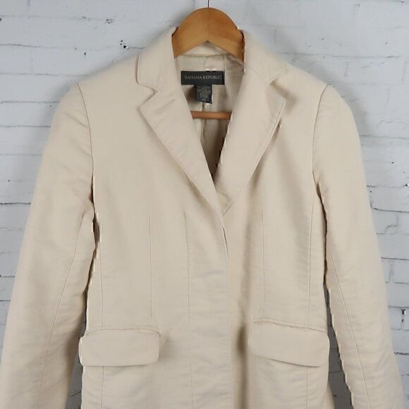 BANANA REPUBLIC CREAM FAUX SUEDE LONG SLEEVE BUTTON DOWN COAT SIZE XS - Picture 4 of 16